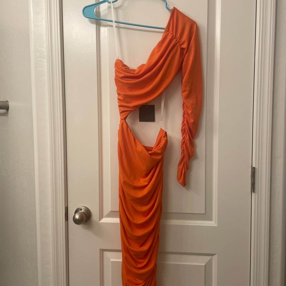 JLUXLABEL Vibrant Orange One-Shoulder Dress